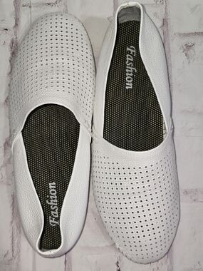 White Perforated Slip-On Women's Flats